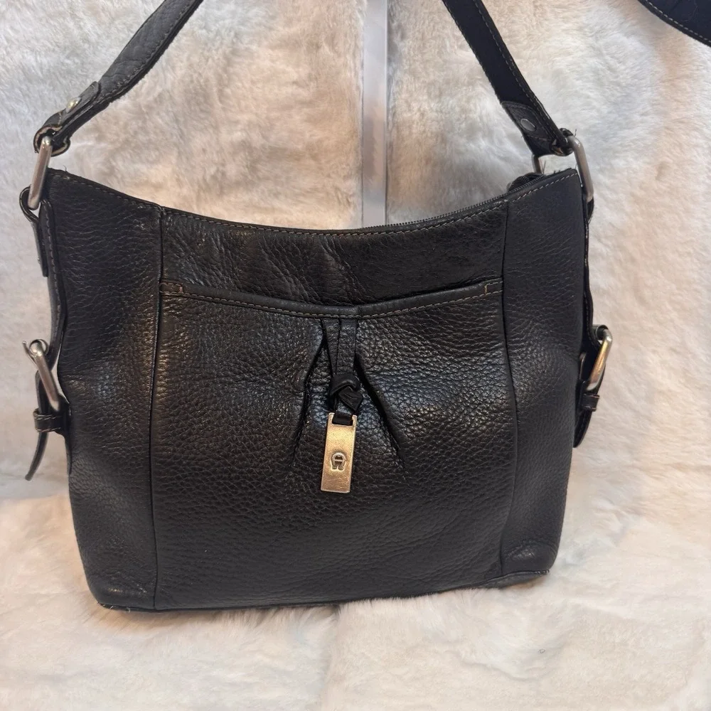 Etienne Aigner Pebbled Leather Classic Crossbody Bag Silver Colored Hardware
